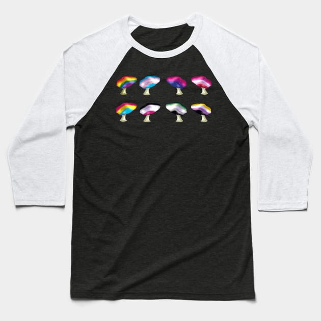 LGBTQ Pride Flag Mushroom Sticker Pack Baseball T-Shirt by YouAreValid